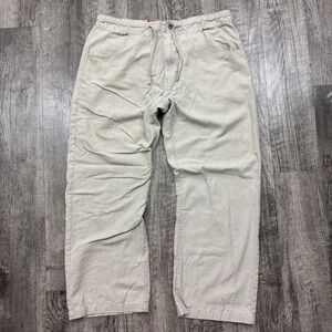 Vintage Guess Linen Pants Drawstring Y2K Wide Baggy Tan Sz 36x30